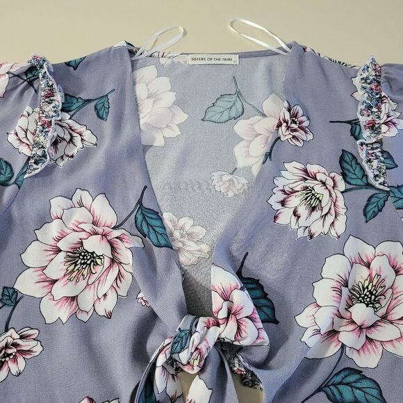 Sister Of The Tribe Floral V-neck Midi Dress with Ruffles and Cutouts - Picture 7 of 16